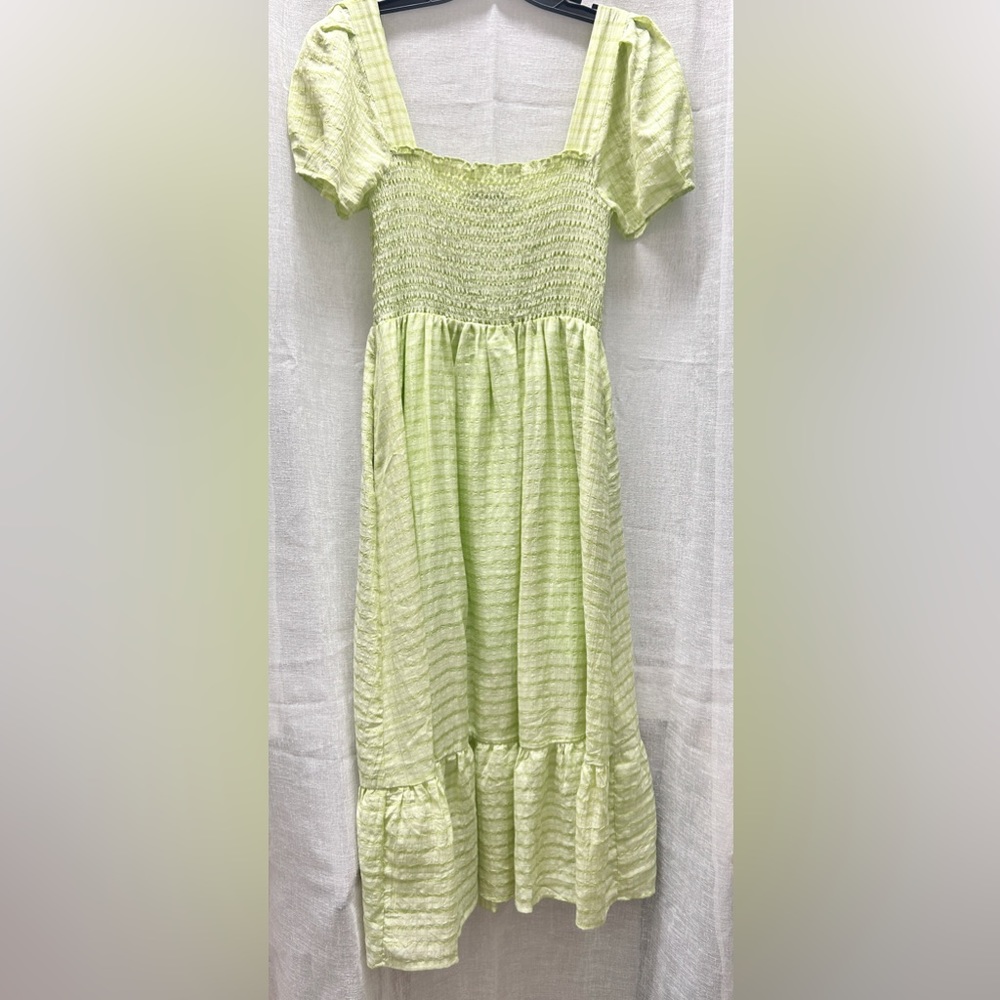 Women Shirred Midi Casual Dress, Lime